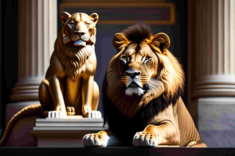 Steve vai sitting next to a friendly lion inside Attitude and Belief the king of jungle