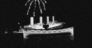 Crew Members on board fire distress flares. The nearest ship, the SS Californian (not in the game), ignores the distress calls